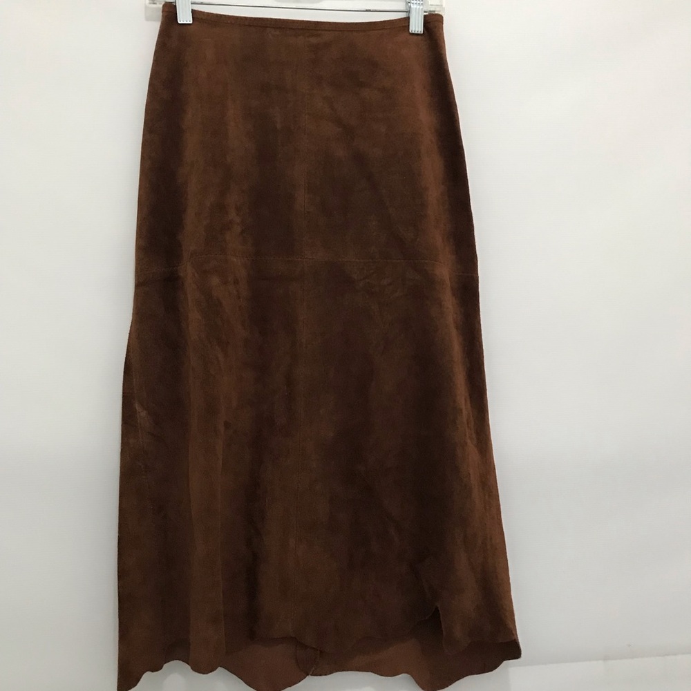 Vintage Jungal Elegant Brown 100% Suede Skirt Size P